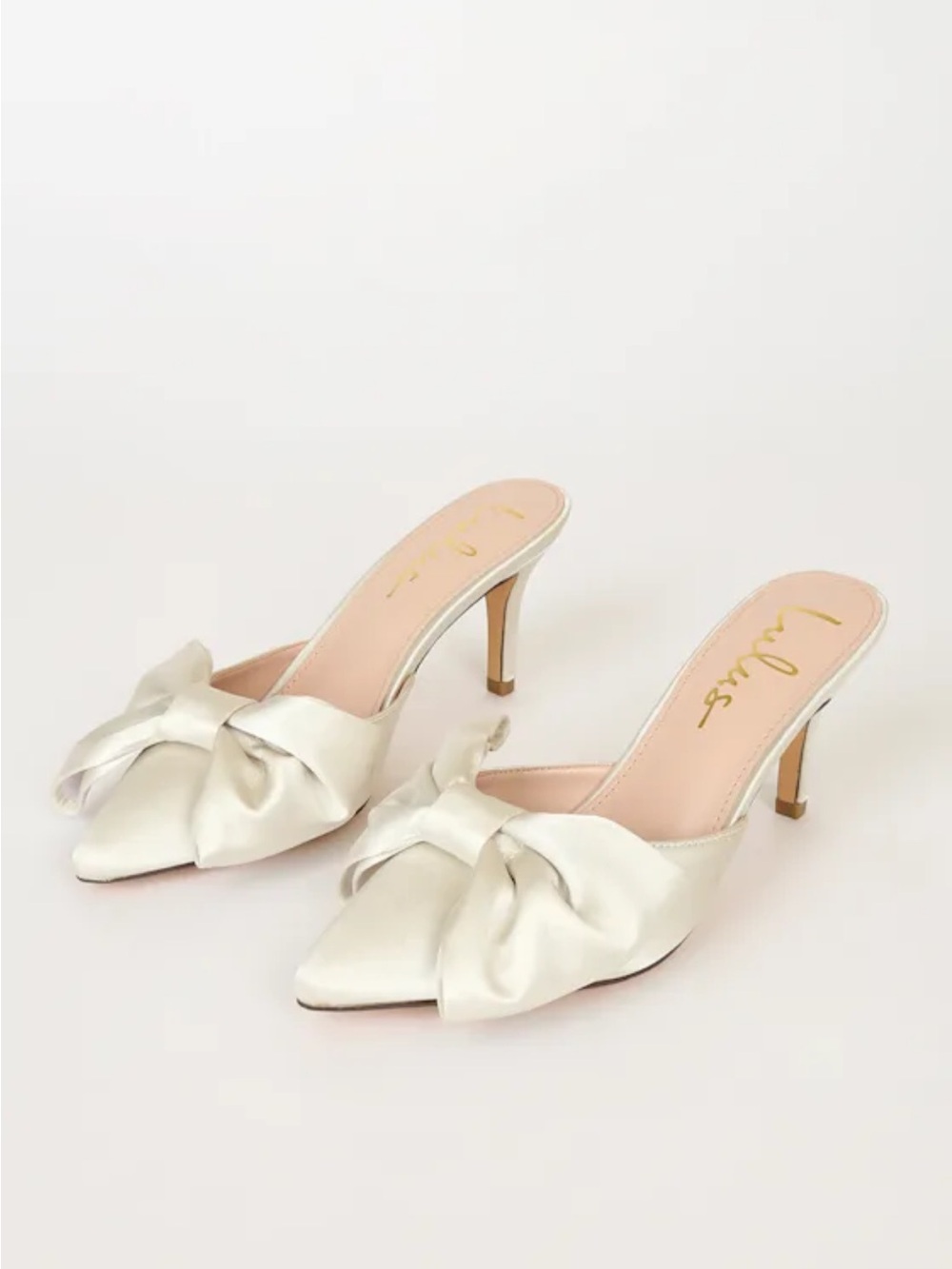 Lulus Lyle Ivory Satin Pointed-Toe Mules
